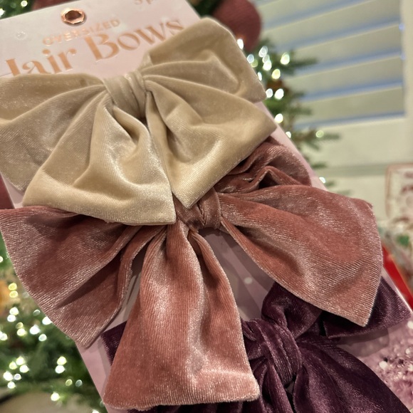 Oversized velour hair clip bow 3 pack pink mauve beige barrette - Picture 4 of 7